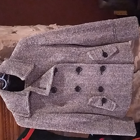 Vintage Express design studio black white tweed pea coat sz xs - Picture 3 of 8